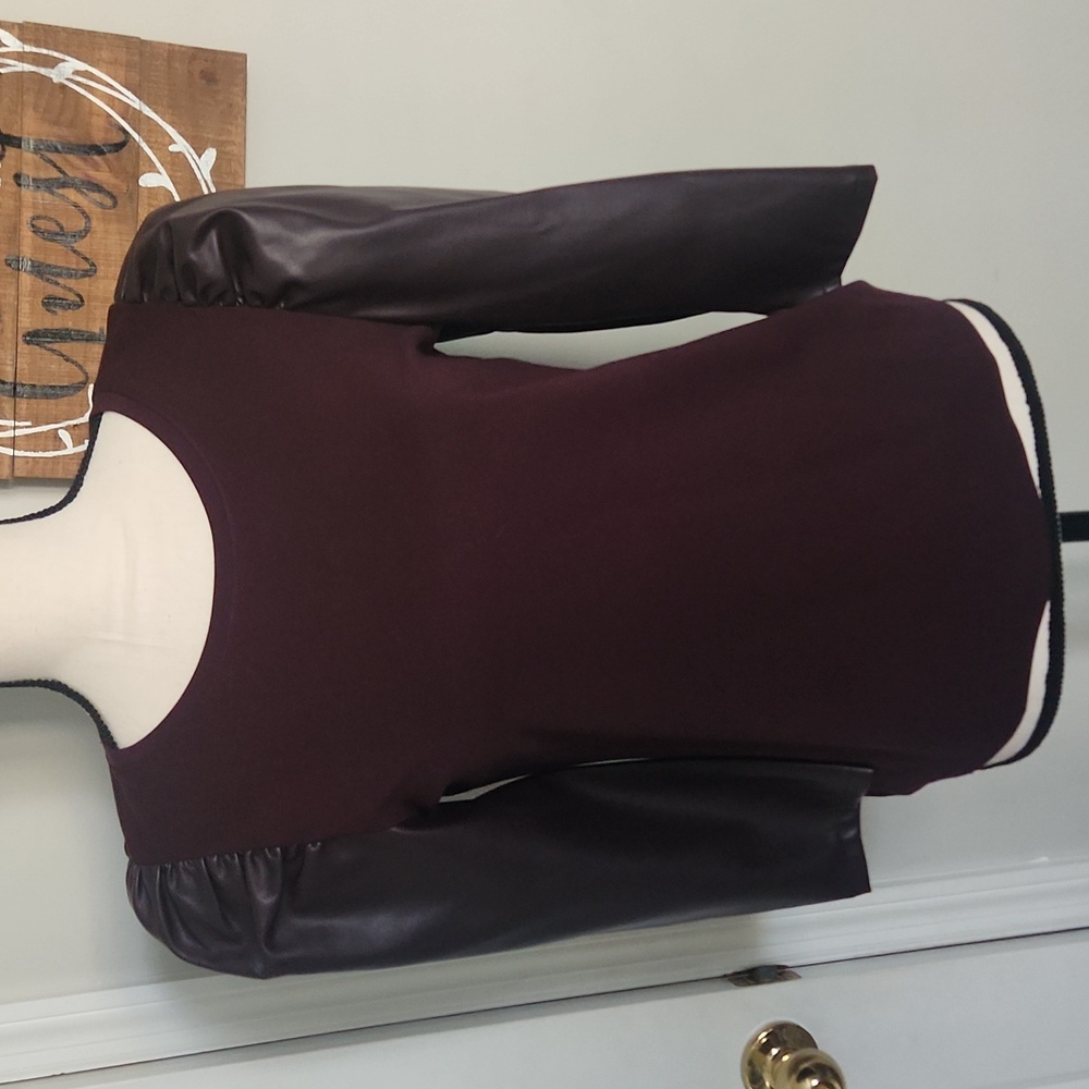 Anne Taylor blouse with faux leather sleeves